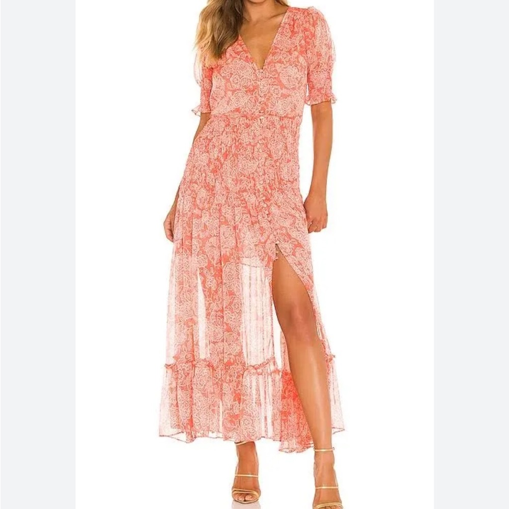 Misa Los Angeles Coral Lace-Print Tiered Maxi Dress